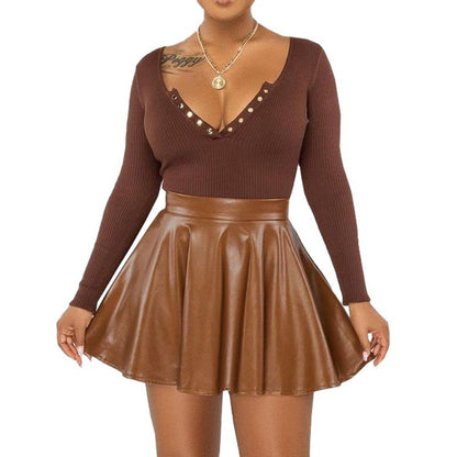 Flirty PU Mini Skirt – Chic & Flared