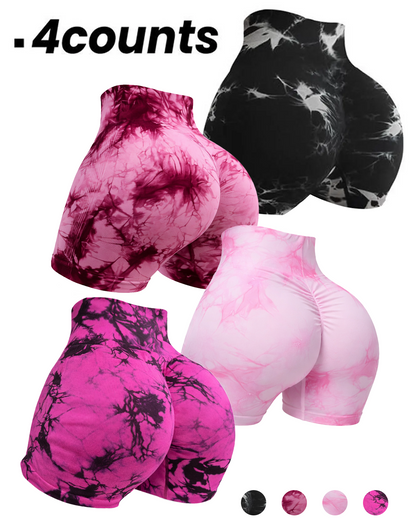 High Waist Seamless Tie Dye Yoga Shorts (4 Pack)