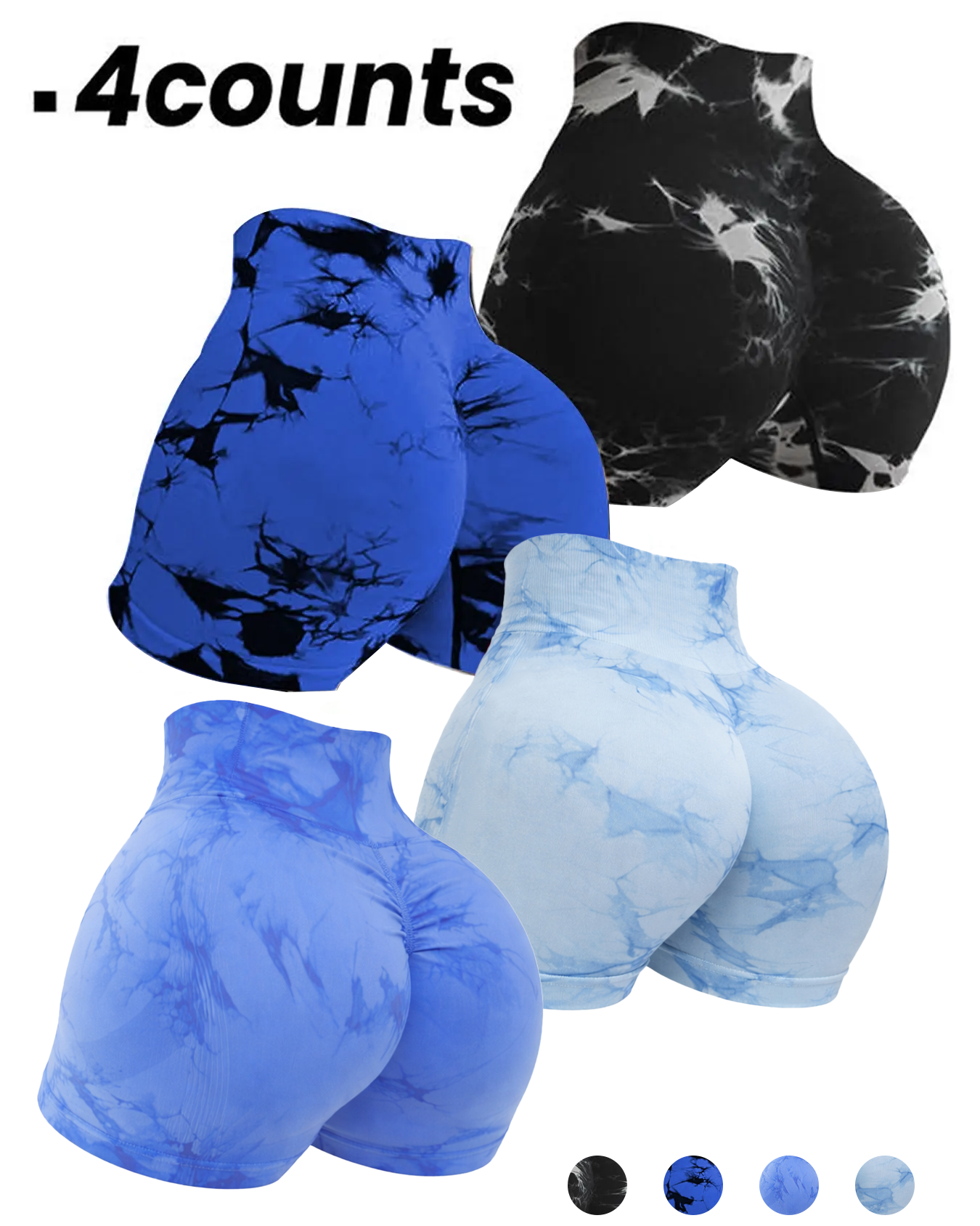 High Waist Seamless Tie Dye Yoga Shorts (4 Pack)
