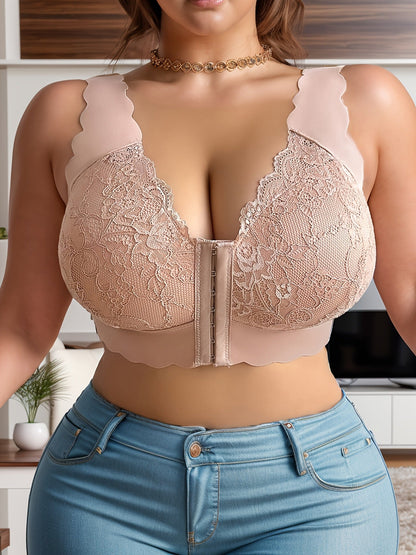 Sexy Lace Front Buckle Large Size Bra